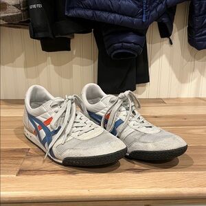 Onitsuka Tiger by Asics White Sneakers with Blue and Red Stripes